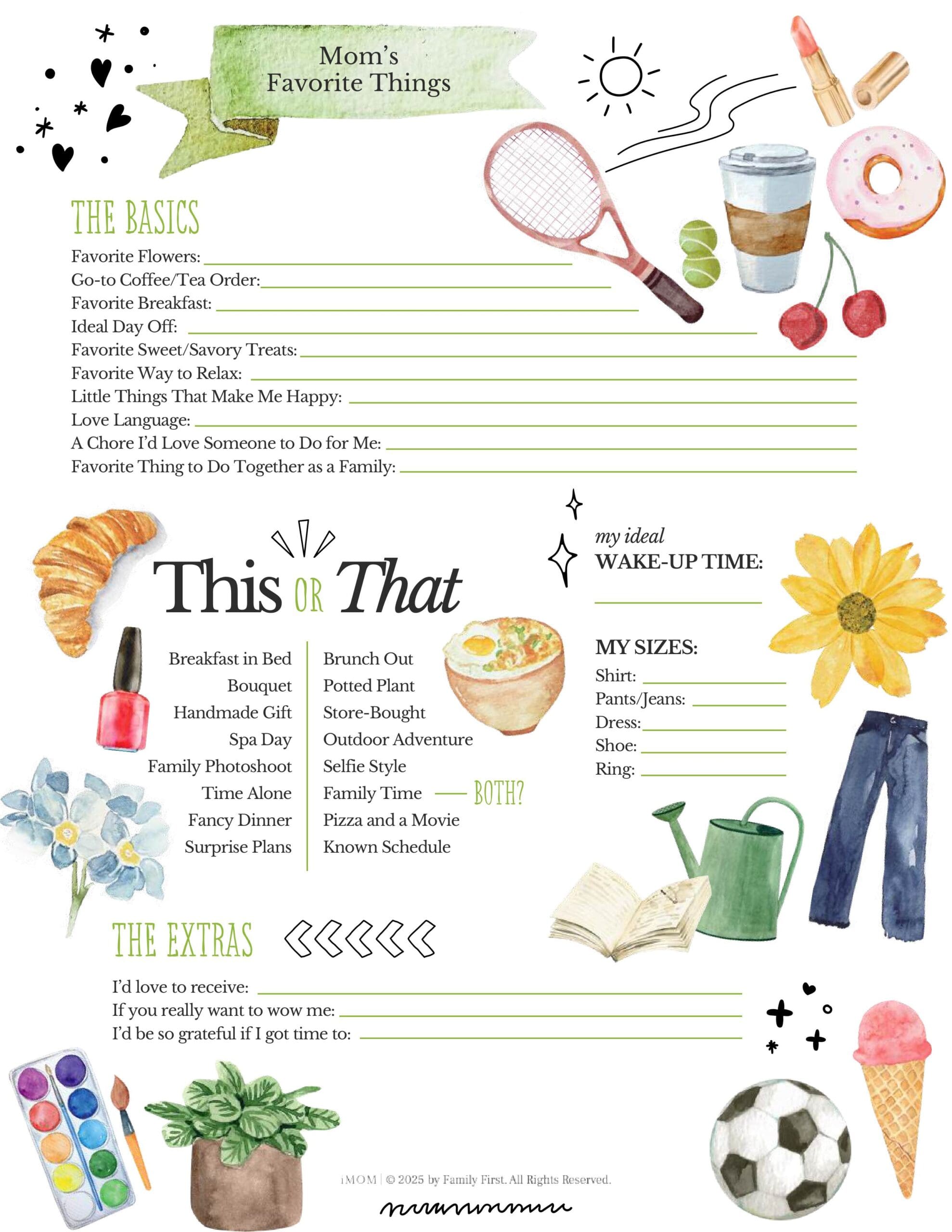 Mom's Favorite Things Printable